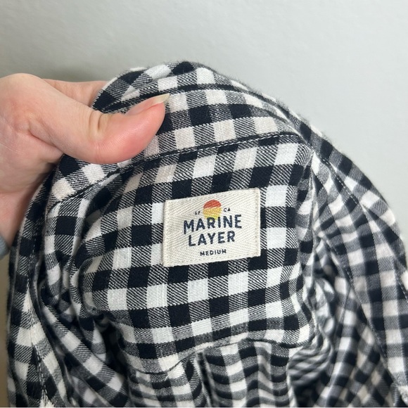 Marine Layer Black White Checkered Button Down Long Sleeve Top Size Medium - Picture 11 of 12